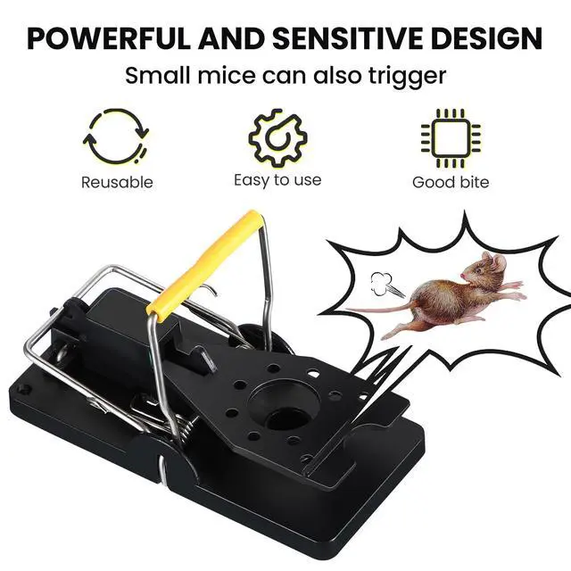 Alt view image 2 of 7 - Pcs Mouse Traps Bulk Plastic Snap Rat Trap Reusable Quick Effective Safe for Indoor Outdoor Home House Warehouse Garden Kitchen 3.86 x 1.81 x 2.17 Inch (Black,Yellow)