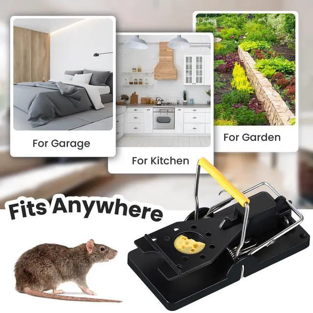 Alt view image 3 of 7 - Pcs Mouse Traps Bulk Plastic Snap Rat Trap Reusable Quick Effective Safe for Indoor Outdoor Home House Warehouse Garden Kitchen 3.86 x 1.81 x 2.17 Inch (Black,Yellow)