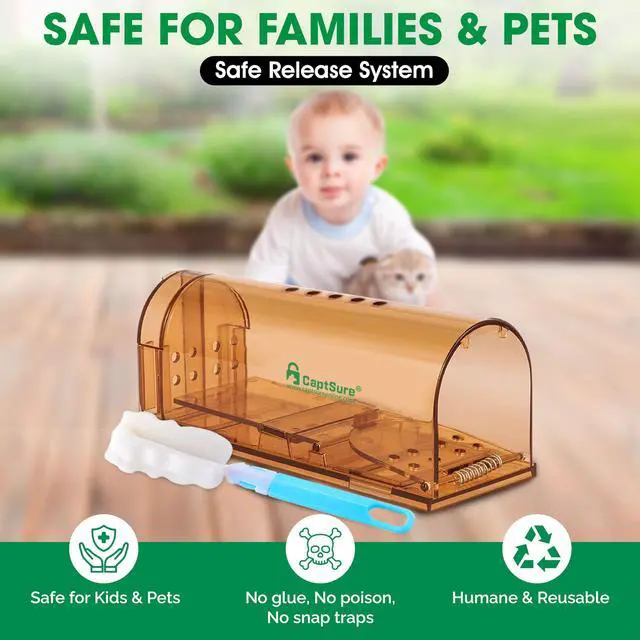 Alt view image 2 of 7 - Humane Mouse Traps Indoor for Home - Small Trap Indoor/Outdoor, Live Mouse Trap Catch and Release, Pet-Safe Mice Traps- Ideal No Kill Mouse Traps for Rodents, 4 Pack of Humane Mouse Trap