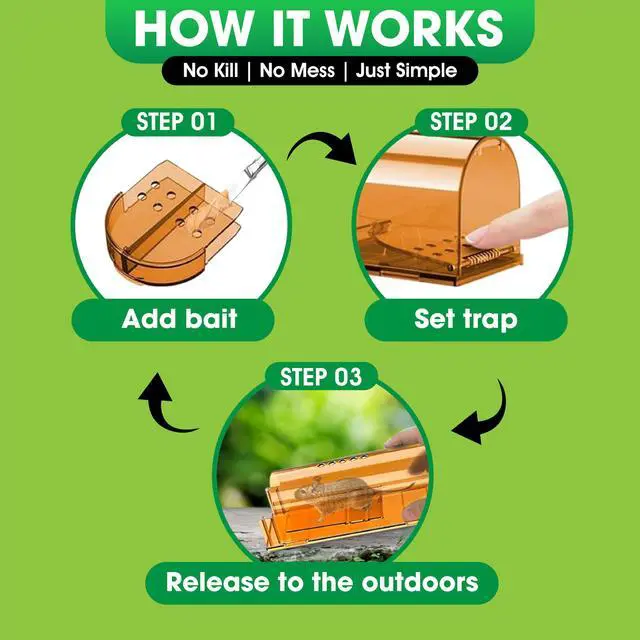 Alt view image 3 of 7 - Humane Mouse Traps Indoor for Home - Small Trap Indoor/Outdoor, Live Mouse Trap Catch and Release, Pet-Safe Mice Traps- Ideal No Kill Mouse Traps for Rodents, 4 Pack of Humane Mouse Trap