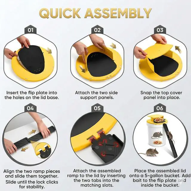 Alt view image 3 of 5 - Mouse Bucket Trap with Auto Reset Lid, Mouse Bucket Trap for 5 Gallon Bucket, Reusable Rodent Control Tool for Indoor Outdoor Use, Home Garage Barn