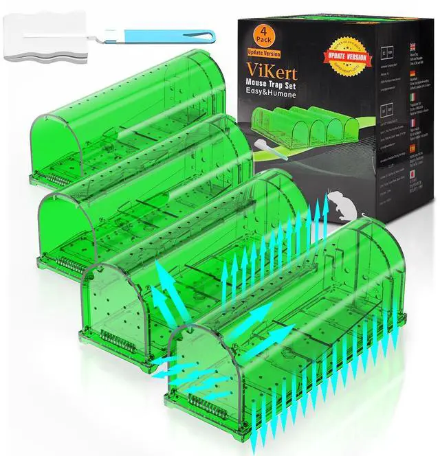 Main image of 4 Pack 93 Holes Humane Mouse Traps Indoor for Home/Outdoor, Live Catch and Release Mice Traps, No Kill Mouse Catcher, Easy to Set and Reusable Humane Trap, Safe for Families and Pets
