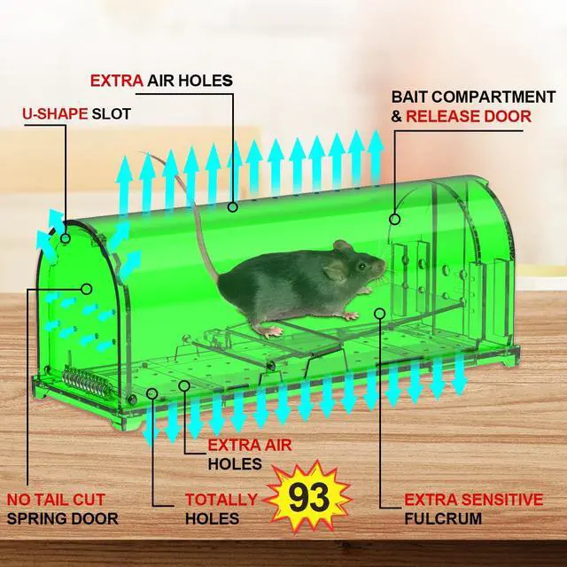 Alt view image 4 of 7 - 4 Pack 93 Holes Humane Mouse Traps Indoor for Home/Outdoor, Live Catch and Release Mice Traps, No Kill Mouse Catcher, Easy to Set and Reusable Humane Trap, Safe for Families and Pets