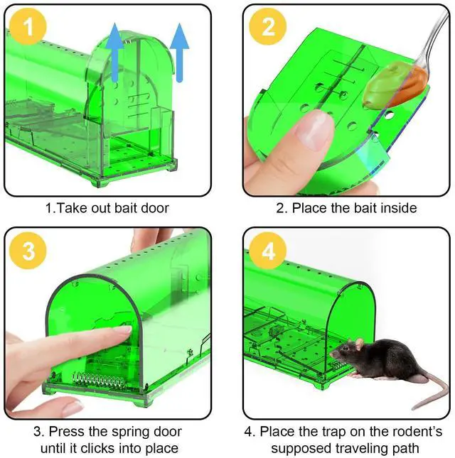 Alt view image 3 of 7 - 4 Pack 93 Holes Humane Mouse Traps Indoor for Home/Outdoor, Live Catch and Release Mice Traps, No Kill Mouse Catcher, Easy to Set and Reusable Humane Trap, Safe for Families and Pets