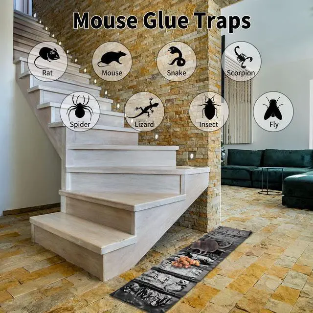 Alt view image 4 of 7 - Inch Ultra Large Sticky Mouse Glue Traps Sticky Rat Trap that Work for Rats Roaches Rodents Heavy Duty Pre Baited Mats Indoor Outdoor Catch Pest (Black)
