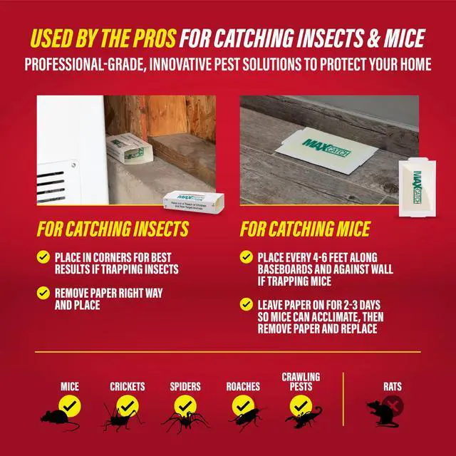 Alt view image 4 of 7 - Max-Catch Mouse & Insect Glue Trap 36pk, Mouse Traps Indoor for Home, Sticky Pest Control Adhesive Tray for Catching Bugs, Bulk Classic Glue Boards