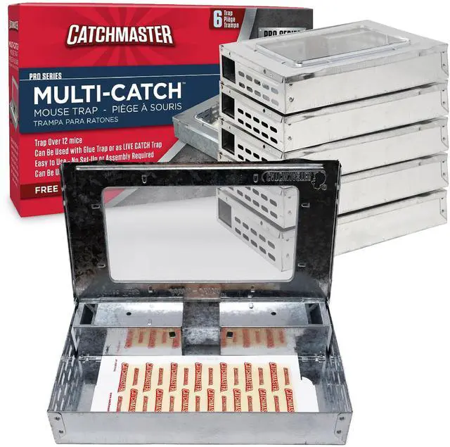 Main image of Multi-Catch Mouse Trap 6-Pack, Humane Mouse Traps Indoor for Home, Includes Replaceable Glue Board, Live Catch Pest Control for Garage & Shed