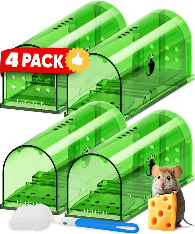 Main image of Humane No Kill Live Catch and Release Mouse Traps, Reusable with Cleaning Brush - 4 Pack