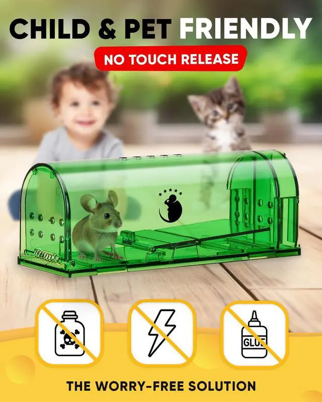 Alt view image 2 of 6 - Humane No Kill Live Catch and Release Mouse Traps, Reusable with Cleaning Brush - 4 Pack