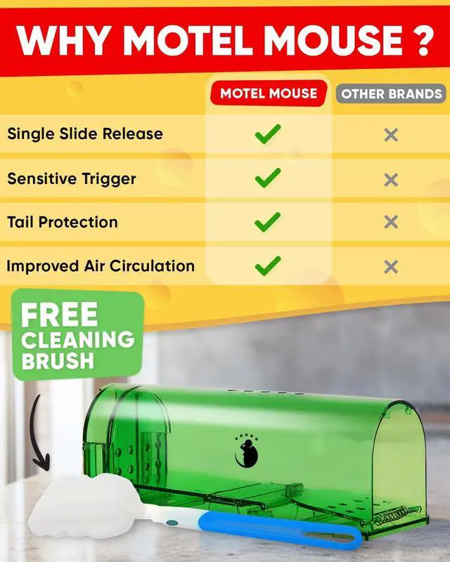 Alt view image 3 of 6 - Humane No Kill Live Catch and Release Mouse Traps, Reusable with Cleaning Brush - 4 Pack