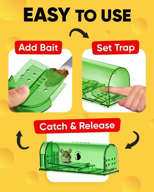 Alt view image 4 of 6 - Humane No Kill Live Catch and Release Mouse Traps, Reusable with Cleaning Brush - 4 Pack