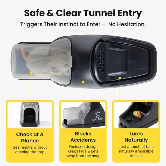 Alt view image 7 of 7 - in-/Outdoor Safe Tunnel Snap Mouse Trap 2PCS, Instant Eliminate Rodent Snap Trap with Clear Tunnel Entry, Touch-Free Release, and Powerful Snap, Black, TST-217