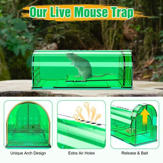 Alt view image 4 of 7 - 4 Pcs Humane Mouse Traps No Kill, Live Mouse Trap, Reusable Mice Trap Catch for House & Outdoors
