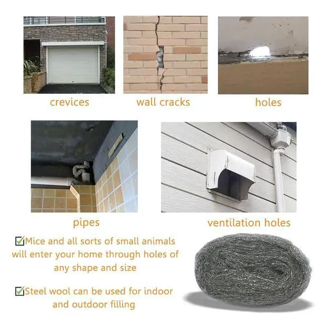 Alt view image 3 of 7 - Steel Wool Mice Control, 2 Pack 3" x10 Ft Hole Filler, Gap Blocker, Barrier, Protect Against Animals in Holes, Siding, Pipeline, Vents for Garden, House, Garage