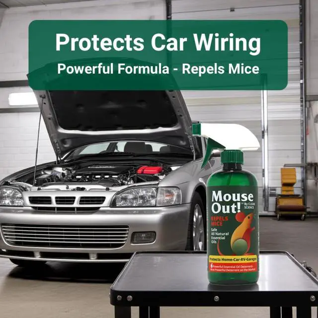 Alt view image 2 of 7 - Mouse Out! All-Natural Rodent Repellent Spray 16oz Essential Oil Formula Protects Car Wiring & Stops Mice in Kitchens, Homes, RVs, and Garages Safe for Pets & Kids