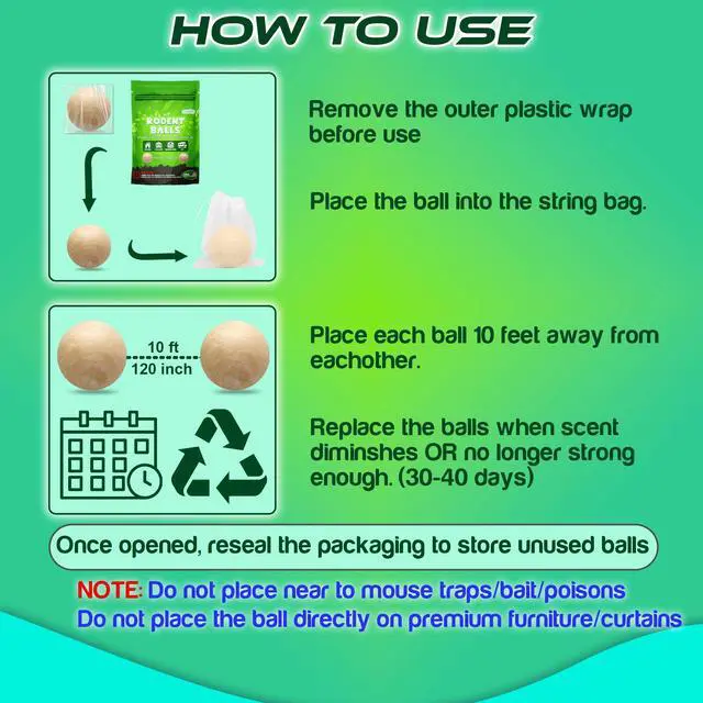 Alt view image 4 of 7 - Rodent Repellent Balls 12Pack Moth Balls for Rodents Mothballs for Indoor Home Garage RV