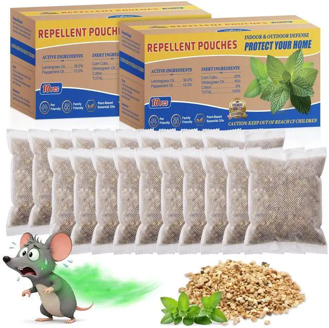 Main image of 20 Pack Rodent Repellent Pouches, Botanical Mouse Repellent for Indoor Use, Natural Mice Deterrent Peppermint & Lemongrass Oil, Safe for Kid & Pet, Rodent Control for House, Garage, RV, Car