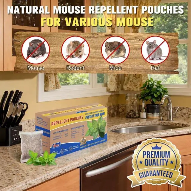 Alt view image 2 of 7 - 20 Pack Rodent Repellent Pouches, Botanical Mouse Repellent for Indoor Use, Natural Mice Deterrent Peppermint & Lemongrass Oil, Safe for Kid & Pet, Rodent Control for House, Garage, RV, Car