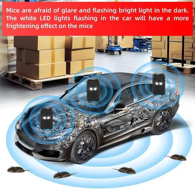 Alt view image 7 of 7 - 2 Pack Rodent Repellent for Car Engines, Ultrasonic Mouse Deterrent Battery Operated Rodent Repeller with 3 Power Modes, Electronic Rat Repeller for Vehicle, Garage, Warehouse, Attic