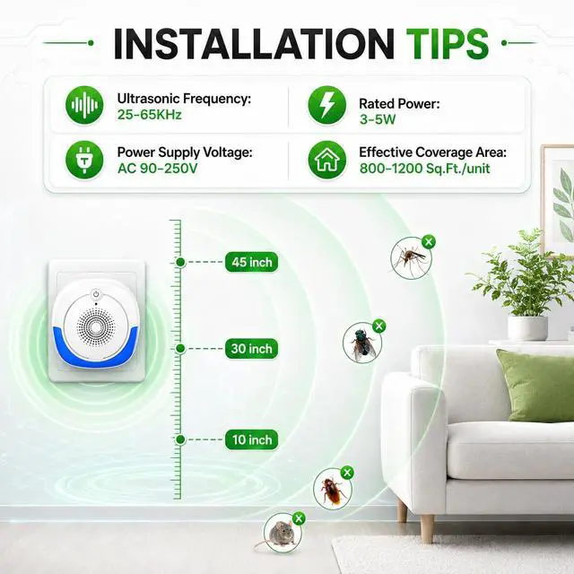 Alt view image 5 of 7 - Ultrasonic Pest Repellent Indoor 6Pack,Electronic Mouse Repeller for House,Mosquito Bug Repellent Plug-in,Rodent Mice Rat Deterrent,Spider Insect Control,Bat Repellent Devices for Kitchen Garage Attic