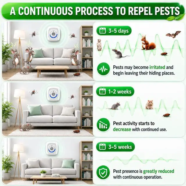 Alt view image 7 of 7 - Ultrasonic Pest Repellent Indoor 6Pack,Electronic Mouse Repeller for House,Mosquito Bug Repellent Plug-in,Rodent Mice Rat Deterrent,Spider Insect Control,Bat Repellent Devices for Kitchen Garage Attic