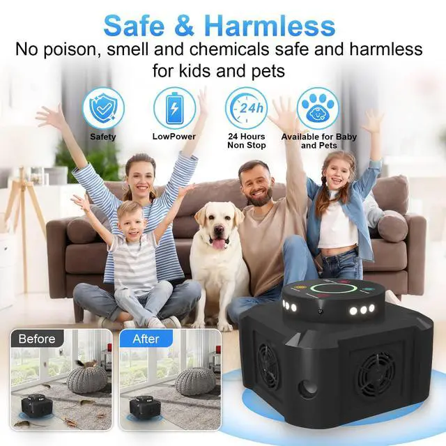 Alt view image 6 of 7 - Ultrasonic Rodent Repeller & Pest Repellent with 12 Strobe Lights, 4 Frequency Modes Indoor Plug-in Mouse Control for Home, Garage, Attic, Electronic Mice Deterrent Devices, Black