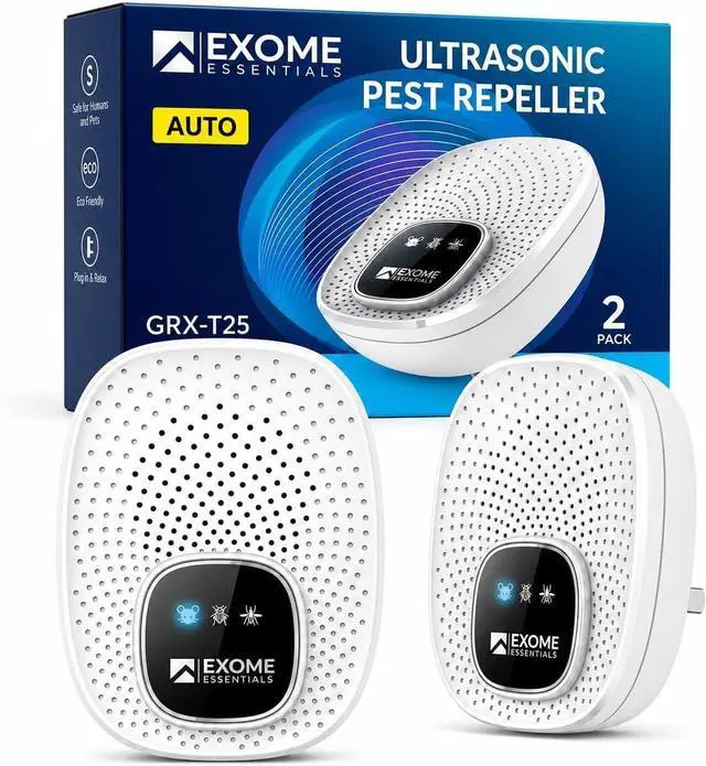 Main image of T-25, Ultrasonic Pest Control Repeller - Electronic & Ultrasound, Indoor Plug-in Repellent - Get rid of - Rodents, Mice, Squirrels, Bats, Insects, Bed Bugs, Ants, Fleas, Spiders, Roaches (2 Pack)