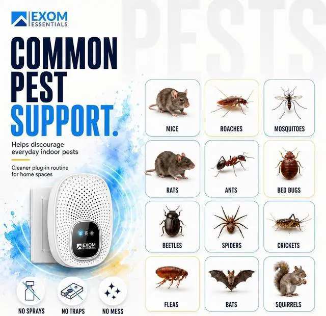 Alt view image 3 of 7 - T-25, Ultrasonic Pest Control Repeller - Electronic & Ultrasound, Indoor Plug-in Repellent - Get rid of - Rodents, Mice, Squirrels, Bats, Insects, Bed Bugs, Ants, Fleas, Spiders, Roaches (2 Pack)