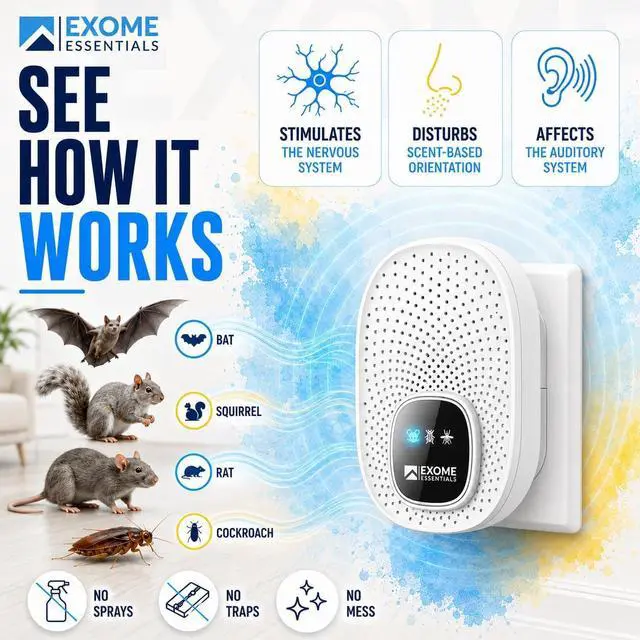 Alt view image 4 of 7 - T-25, Ultrasonic Pest Control Repeller - Electronic & Ultrasound, Indoor Plug-in Repellent - Get rid of - Rodents, Mice, Squirrels, Bats, Insects, Bed Bugs, Ants, Fleas, Spiders, Roaches (2 Pack)
