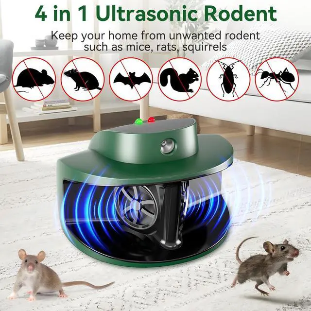 Alt view image 4 of 6 - NEW Upgraded Effective Ultrasonic Rodent Mouse Repeller - 3 Speakers 300° High Power Plug-in, Rodent, Mouse Deterrent for Home, Basement, Garage, Attic