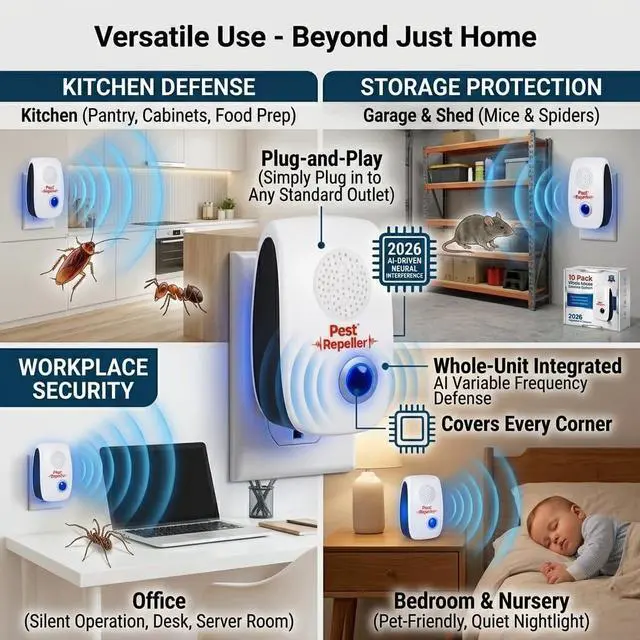 Alt view image 6 of 7 - 2026 Ultrasonic Pest Repellent Plug in Indoor 10Pack - Electronic Mouse Repellent Plug in for Mice,Roaches,Ants,Spiders - Summer Pest Control for Kitchen Pantry,Garage,Basement -Pet&Human Safe