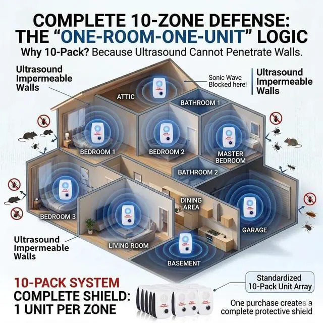 Alt view image 7 of 7 - 2026 Ultrasonic Pest Repellent Plug in Indoor 10Pack - Electronic Mouse Repellent Plug in for Mice,Roaches,Ants,Spiders - Summer Pest Control for Kitchen Pantry,Garage,Basement -Pet&Human Safe