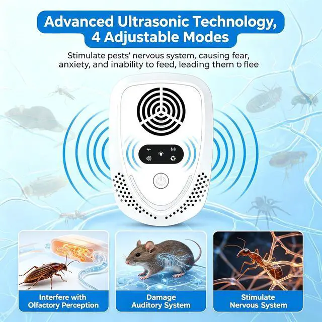 Alt view image 3 of 7 - Upgraded Ultrasonic Pest Repeller Indoor with Night Light