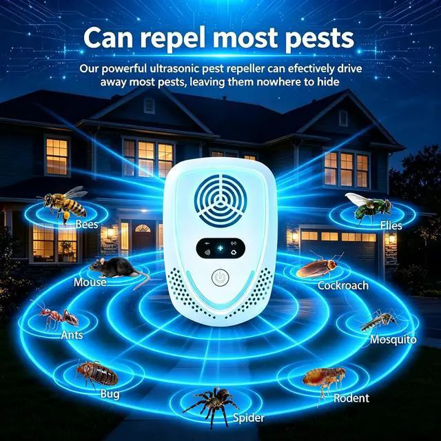 Alt view image 2 of 7 - Upgraded Ultrasonic Pest Repeller Indoor with Night Light