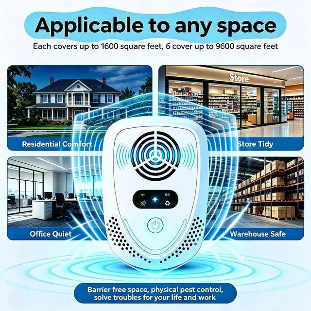 Alt view image 6 of 7 - Upgraded Ultrasonic Pest Repeller Indoor with Night Light