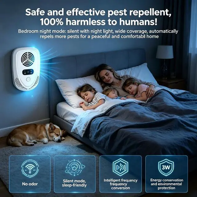 Alt view image 7 of 7 - Upgraded Ultrasonic Pest Repeller Indoor with Night Light