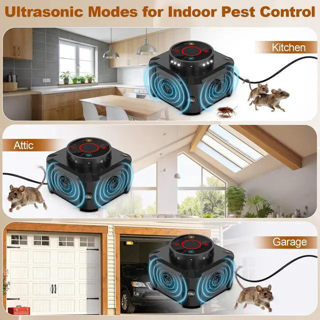 Alt view image 2 of 7 - Rodent Repellent Indoor Ultrasonic Squirrel Repellent for Attic Pest Repeller Plug in Electronic Rodent Repellent Devices Rat Deterrent Mouse Blocker Home Indoor Use 4 Ultrasonic Modes + 12 LED Lights