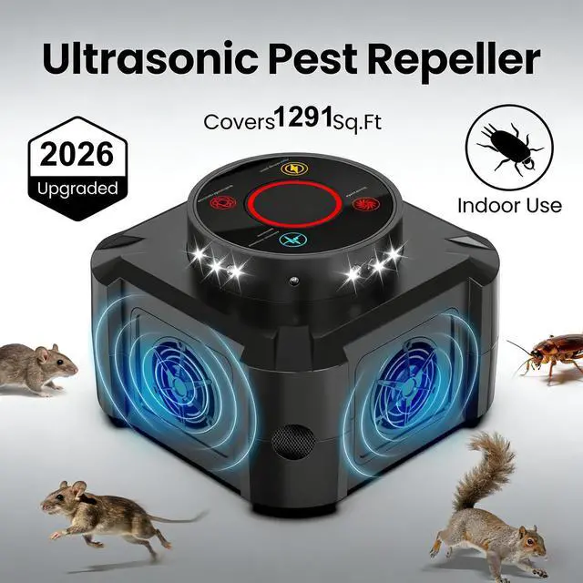Alt view image 5 of 7 - Rodent Repellent Indoor Ultrasonic Squirrel Repellent for Attic Pest Repeller Plug in Electronic Rodent Repellent Devices Rat Deterrent Mouse Blocker Home Indoor Use 4 Ultrasonic Modes + 12 LED Lights