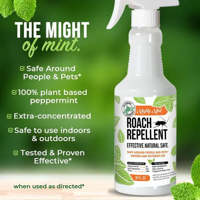 Alt view image 7 of 7 - Peppermint Oil Roach Repellent Spray Natural Cockroach Killer for Indoor & Outdoor Use Plant-Based Insect & Pest Control 16 oz