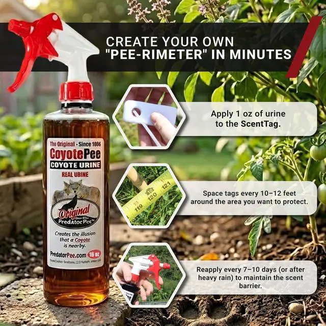 Alt view image 3 of 5 - Coyote Urine with 10 ScentTags, Territorial Marking Scent Kit, Creates Predator Presence Illusion for Deer Raccoons Groundhogs Rats, Outdoor Yard Garden Perimeter Setup, 16 Oz