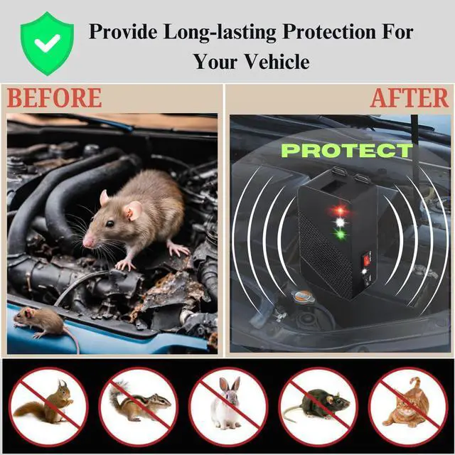 Alt view image 2 of 7 - Ultrasonic Under Hood Rodent Repellent with Strobe Light, 1Pack
