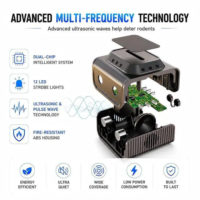 Alt view image 6 of 7 - Plug in for Mice, Rats & Squirrels Electronic Pest Repellent Indoor Mouse Deterrent for Home, Kitchen, Attic, Garage Humane Rat Control (Black)