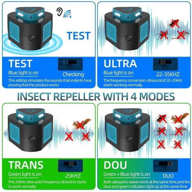 Alt view image 4 of 7 - 2026 Upgraded Mouse Repellent Ultrasonic Plug in 4-Modes Pest Rodent Control for Mice Rat Squirrel Bat Roach Spider Pest Repeller for Attic House Warehouse Basement Garage Office 2 Pack