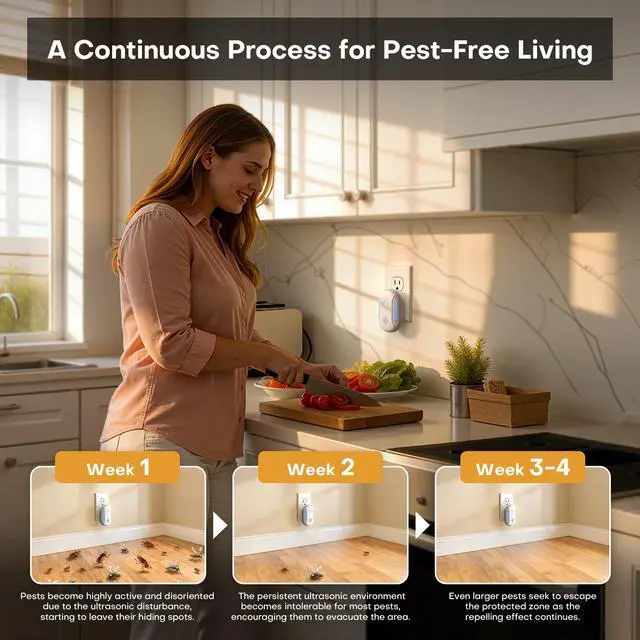Alt view image 4 of 7 - Ultrasonic Pest Repeller, 6-Pack Pest Repellent Ultrasonic Plug in for Mice, Roaches, Geckos and Spiders, Indoor Ultrasonic Rodent Repeller