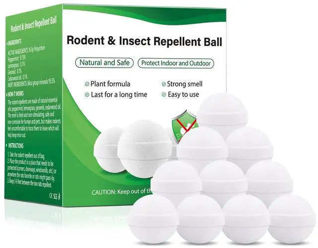 Main image of Mouse Repellent 10 Pack, Rodent Repellent Balls Pet Safe, Long-Lasting Squirrel & Mice Repellent, Moth Ball for Rodent Outdoor Use, Suitable for Garage Storage Patio Attic Shed Garage