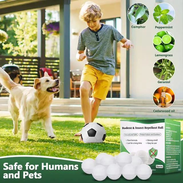 Alt view image 4 of 7 - Mouse Repellent 10 Pack, Rodent Repellent Balls Pet Safe, Long-Lasting Squirrel & Mice Repellent, Moth Ball for Rodent Outdoor Use, Suitable for Garage Storage Patio Attic Shed Garage