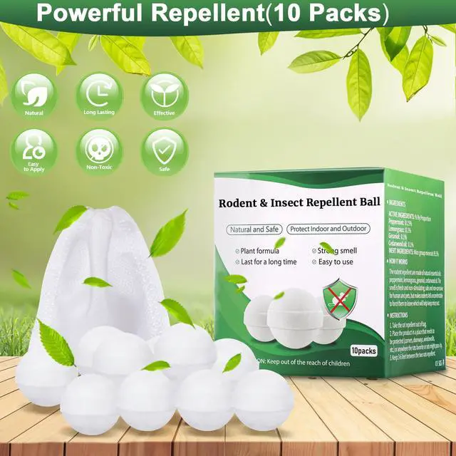 Alt view image 5 of 7 - Mouse Repellent 10 Pack, Rodent Repellent Balls Pet Safe, Long-Lasting Squirrel & Mice Repellent, Moth Ball for Rodent Outdoor Use, Suitable for Garage Storage Patio Attic Shed Garage