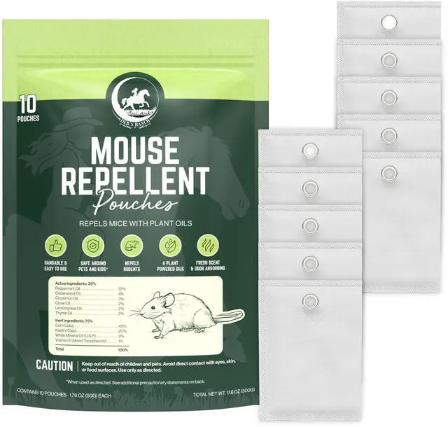 Main image of Cinnamon & Peppermint Mouse Repellent Pouches | 25% Essential Oils | Hangable Rodent Deterrent for House, RV & Car, 10-Pack