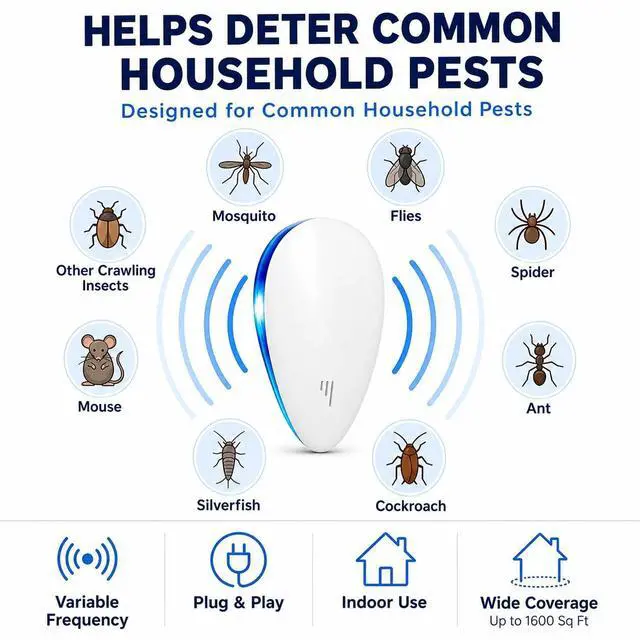 Alt view image 2 of 7 - Mice Repellent Indoor, Rodent Roach Spider Insect Pest Repeller, Plug-in Pest Control for Bugs, Insects, Roaches, Mice, Spiders, Rodents, Mosquitoes
