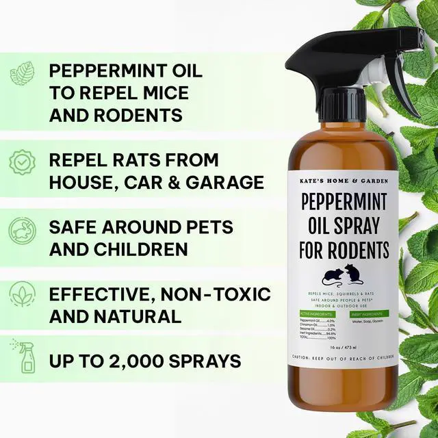 Alt view image 2 of 7 - Peppermint Oil Spray for Rodents, Mouse, Bat, Rat, Car Engines, Mice (16oz, Non-Toxic Rodent Repellent, Pet Safe)